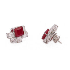 Silver Ruby and Emerald Cut Earrings