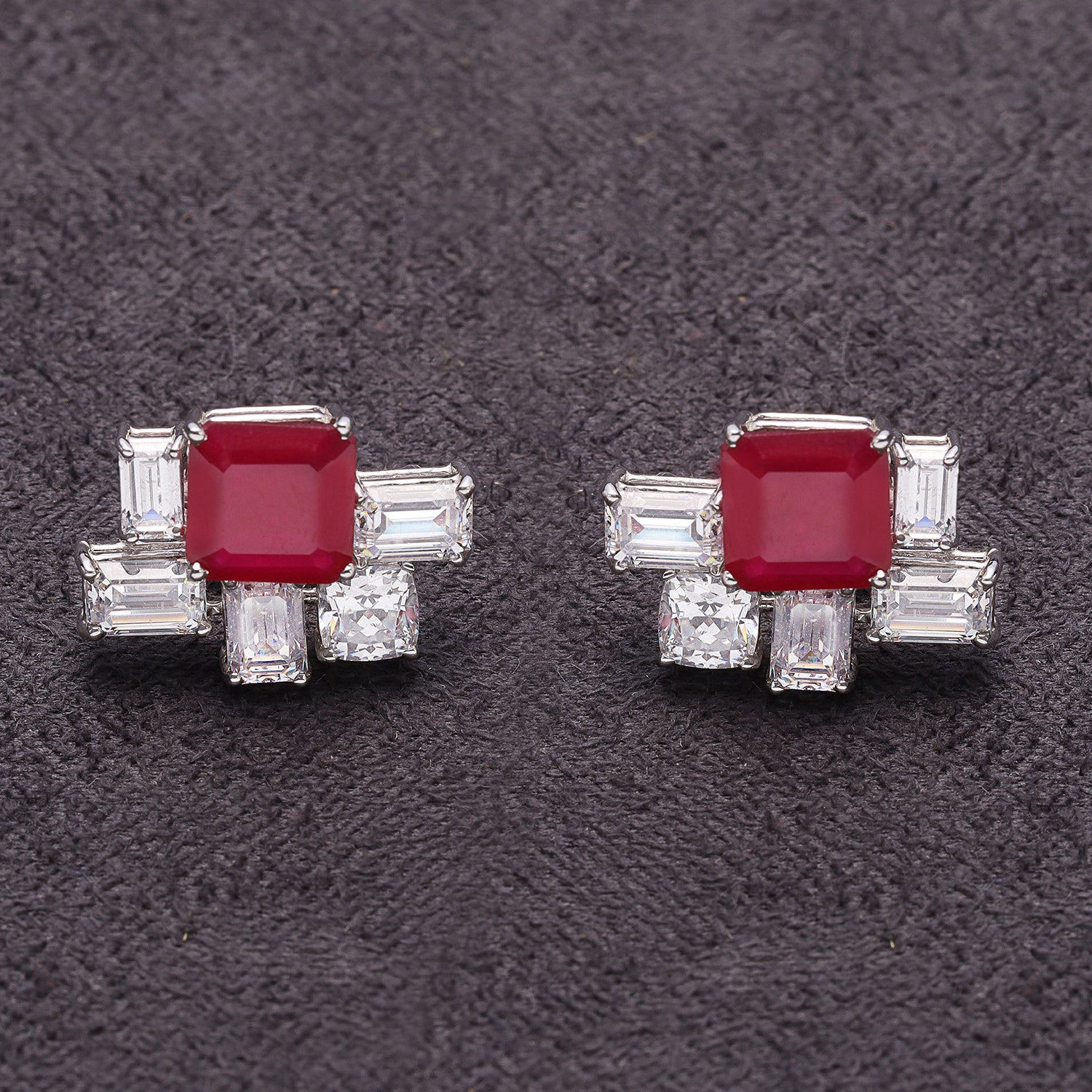 Silver Ruby and Emerald Cut Earrings