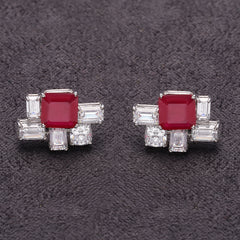 Silver Ruby and Emerald Cut Earrings