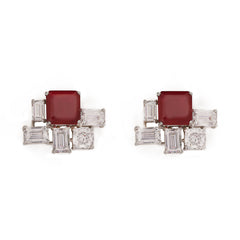 Silver Ruby and Emerald Cut Earrings