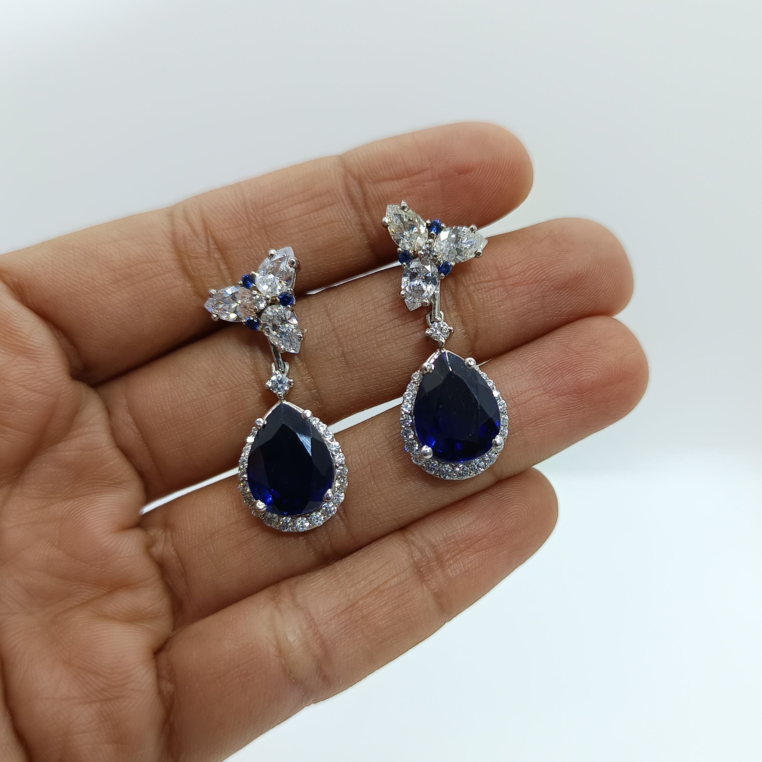 Silver Enticing Blue Pear Drop with Zircons Earrings