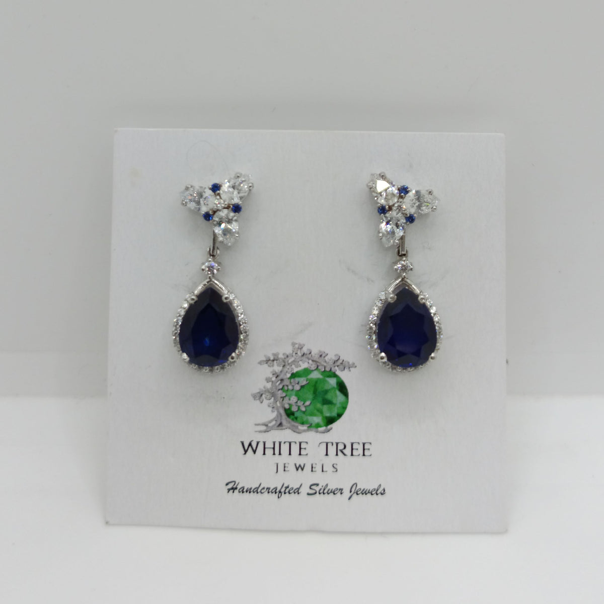 Silver Enticing Blue Pear Drop with Zircons Earrings