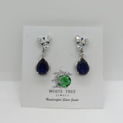 Silver Enticing Blue Pear Drop with Zircons Earrings