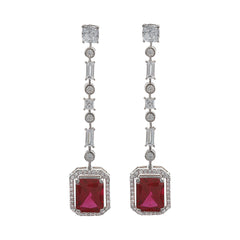 Silver Baguette and Round with Ruby Long Earrings