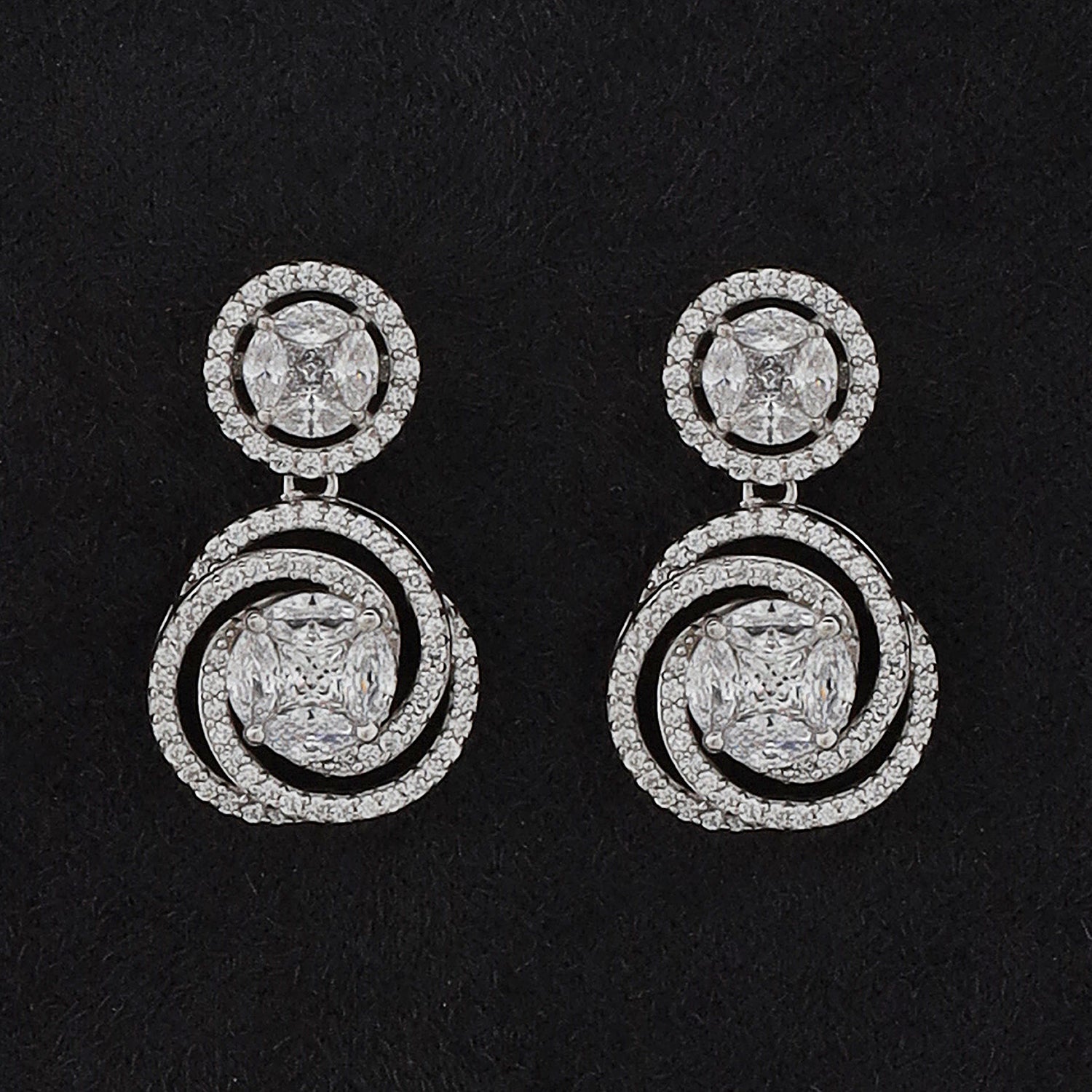 Silver Round Solitaire and Spiral Earrings