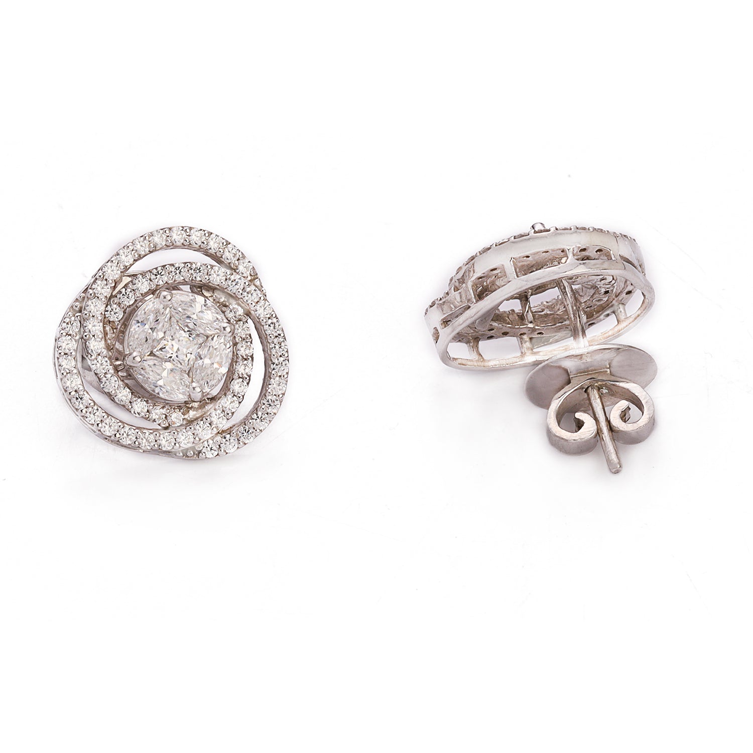 Silver Spiral Zircons Earrings