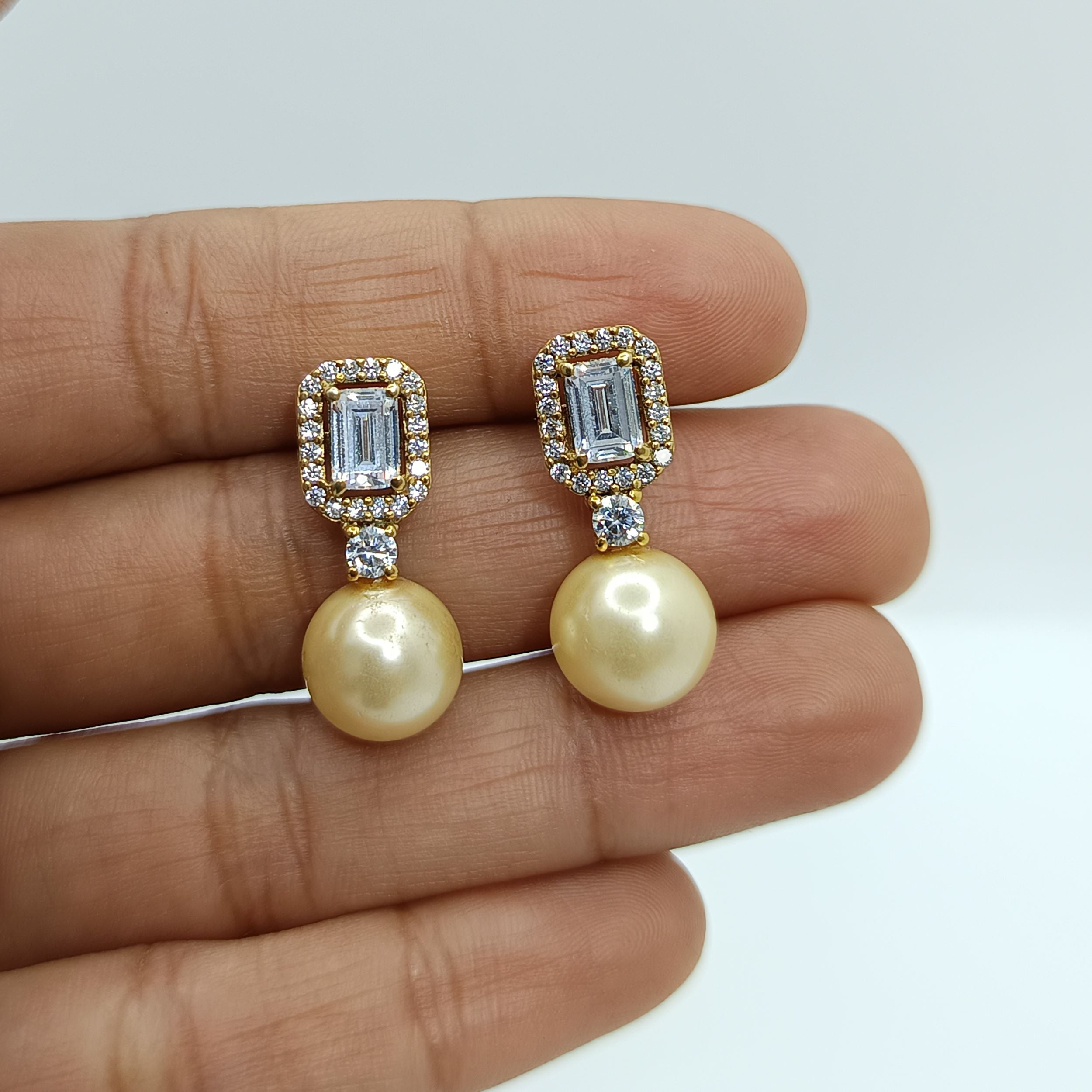 Silver Emerald Zircon with Pearl Studs Earrings