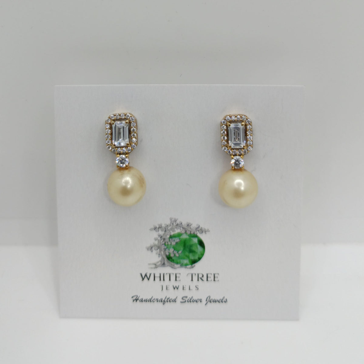 Silver Emerald Zircon with Pearl Studs Earrings