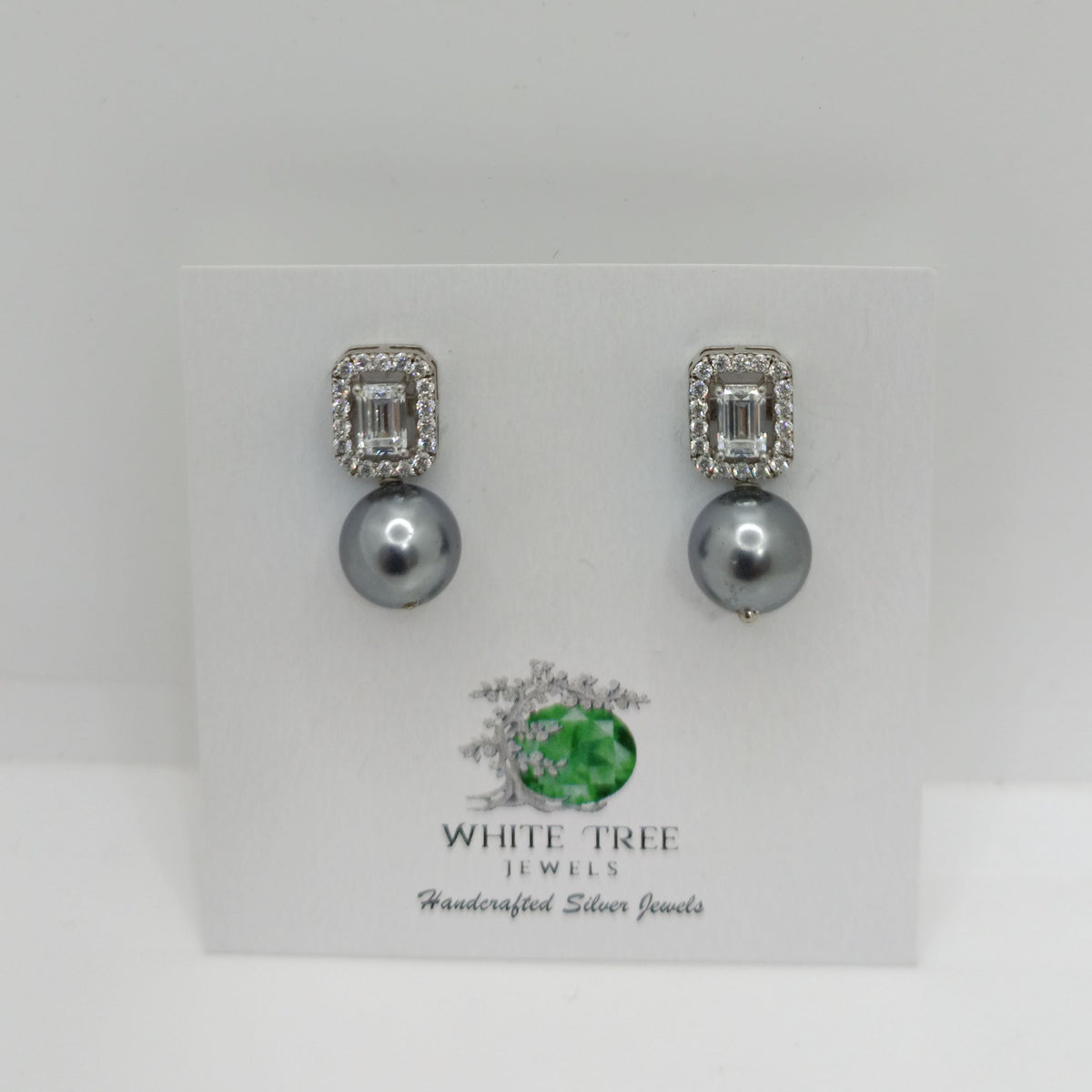 Silver Emerald Zircon with Pearl Studs Earrings