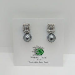 Silver Emerald Zircon with Pearl Studs Earrings