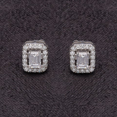 Silver Delicate Emerald Cut Zircon Studs Earrings