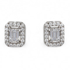 Silver Delicate Emerald Cut Zircon Studs Earrings