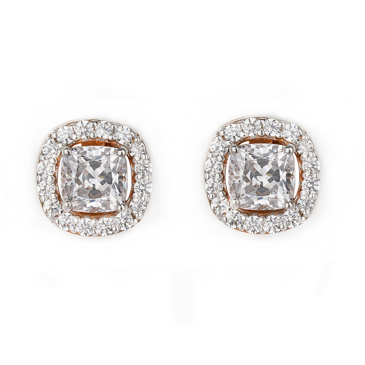 Silver Delicate Cushion Cut Zircon Studs Earrings