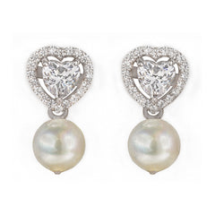 Silver Delicate Heart Solitaire with Zircons and Pearl Earrings