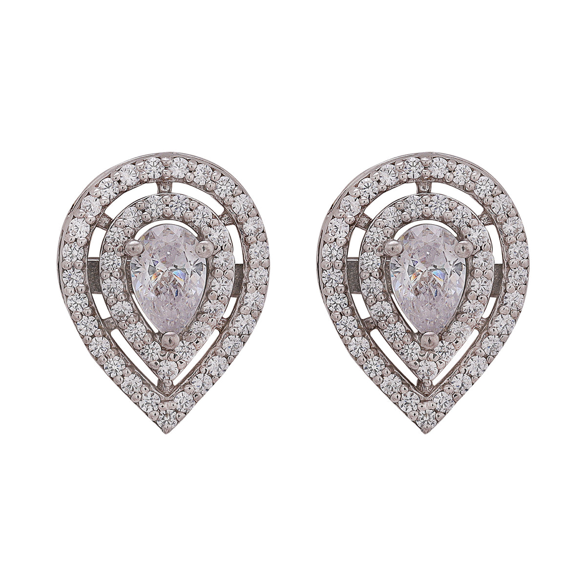 Silver Elegant Drop Shape with Zircons Earrings