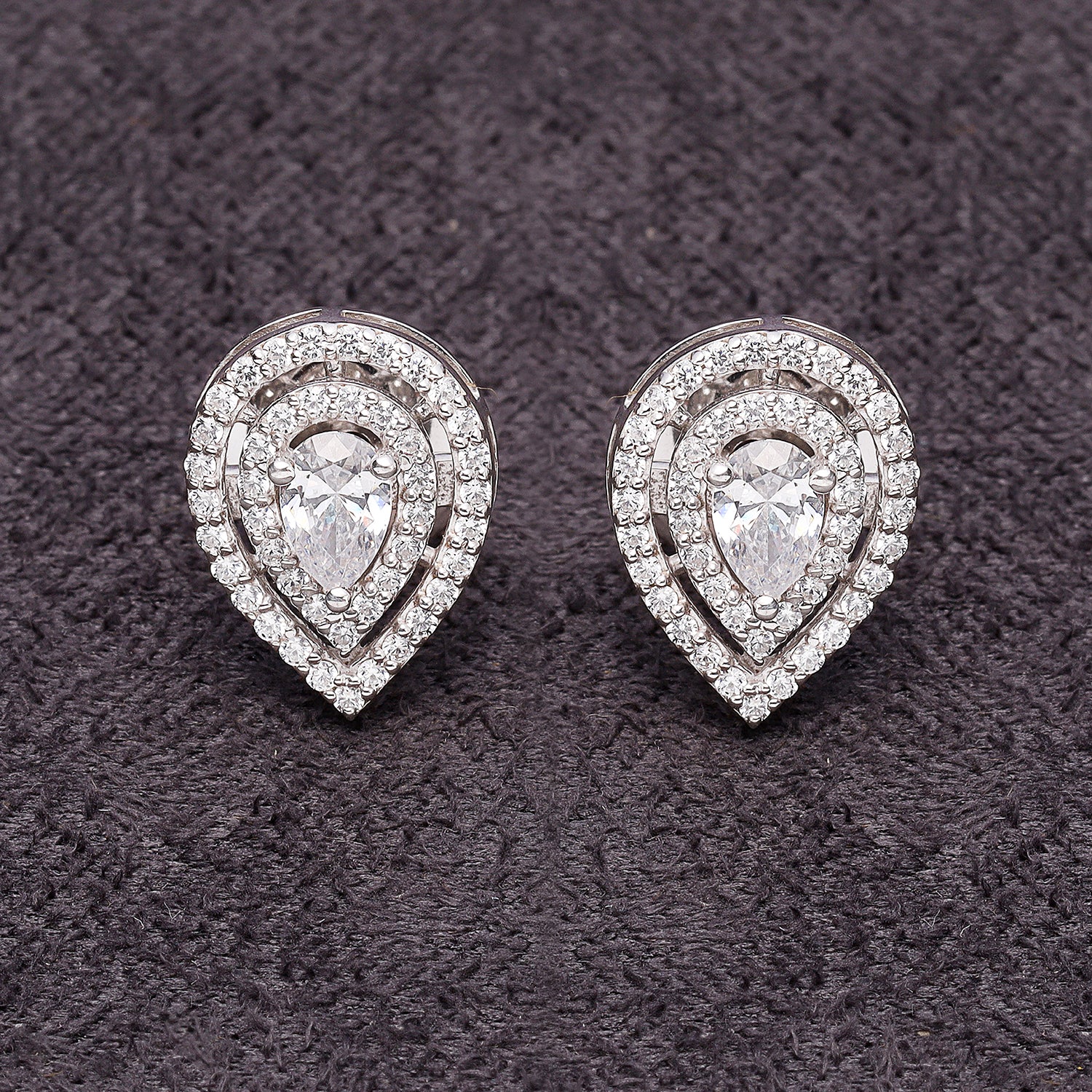 Silver Elegant Drop Shape with Zircons Earrings