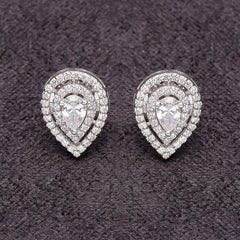 Silver Elegant Drop Shape with Zircons Earrings