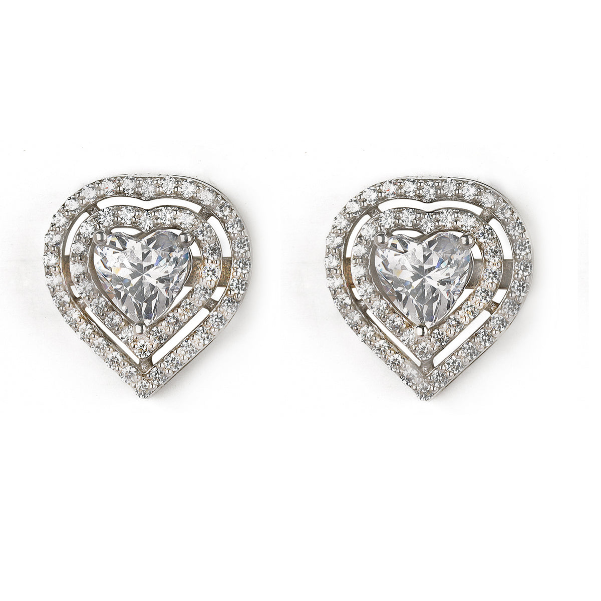 Silver Elegant Heart Solitaire with Zircons Earrings