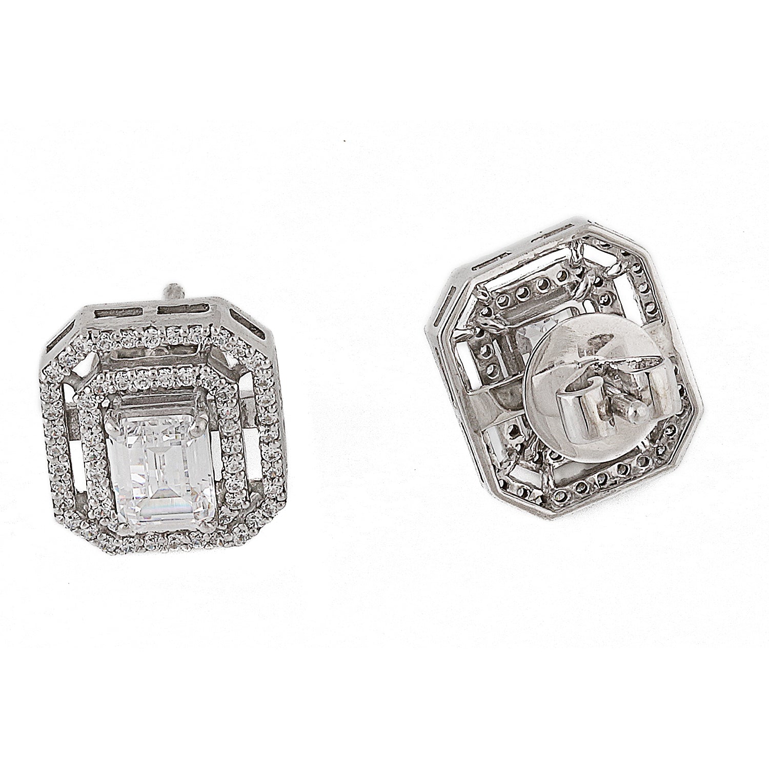 Silver Elegant Rectangle Solitaire with Zircons Earrings