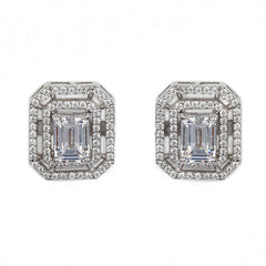 Silver Elegant Rectangle Solitaire with Zircons Earrings