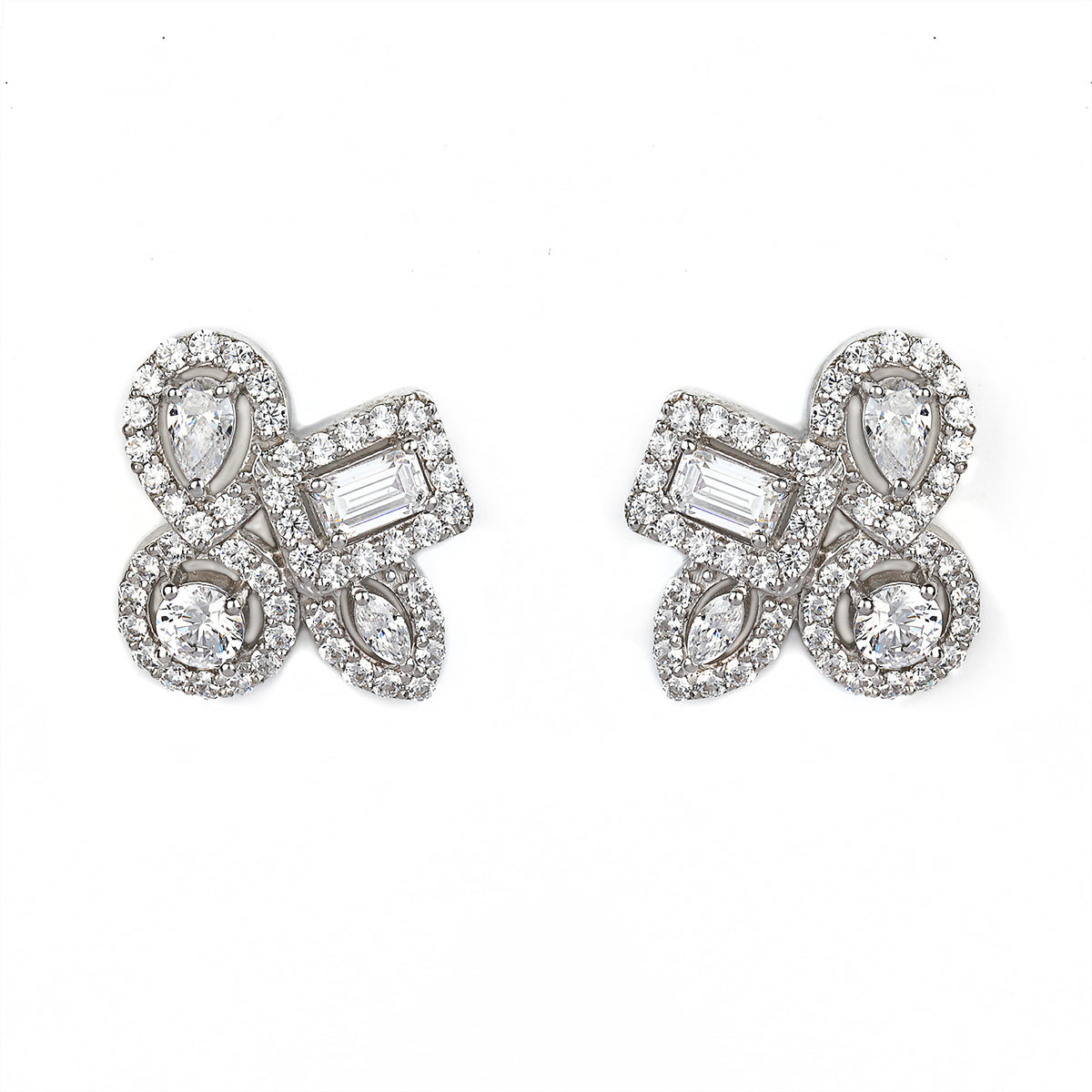 Silver Timeless Round Octagon Marquise and Pear Zircons Earrings