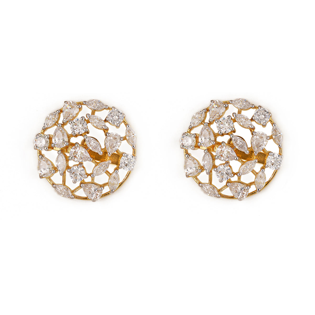 Silver Round Fancy Shape Zircons Studs Earrings