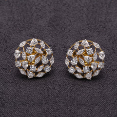 Silver Round Fancy Shape Zircons Studs Earrings