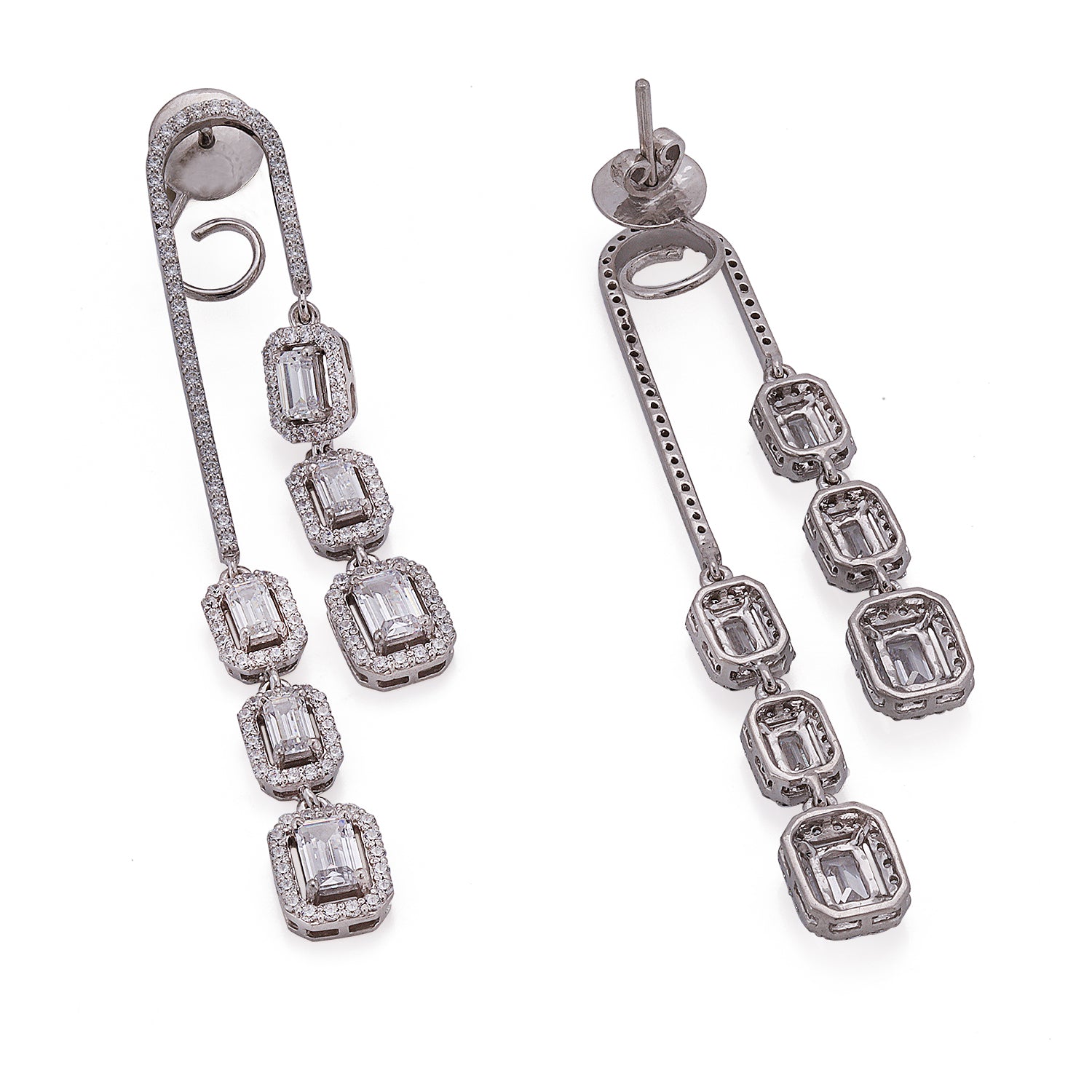 Silver Sassy Emerald Cut Zircon Earrings