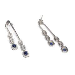 Silver Sassy Emerald Cut Zircon with Blue Sapphire Earrings