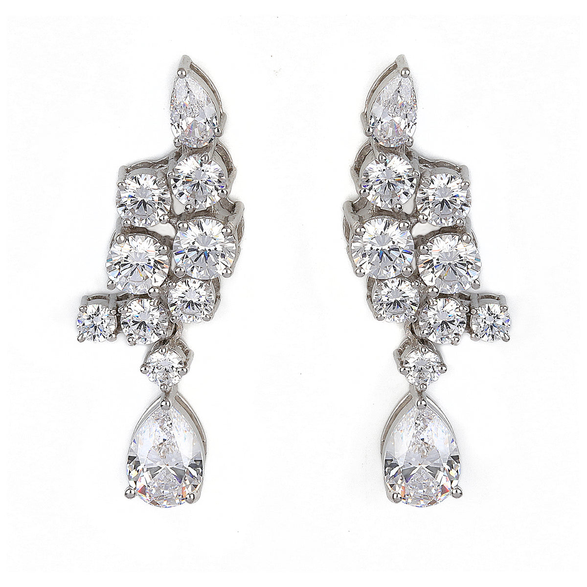 Silver Cross-Fit with Pear Drop Zircon Earrings