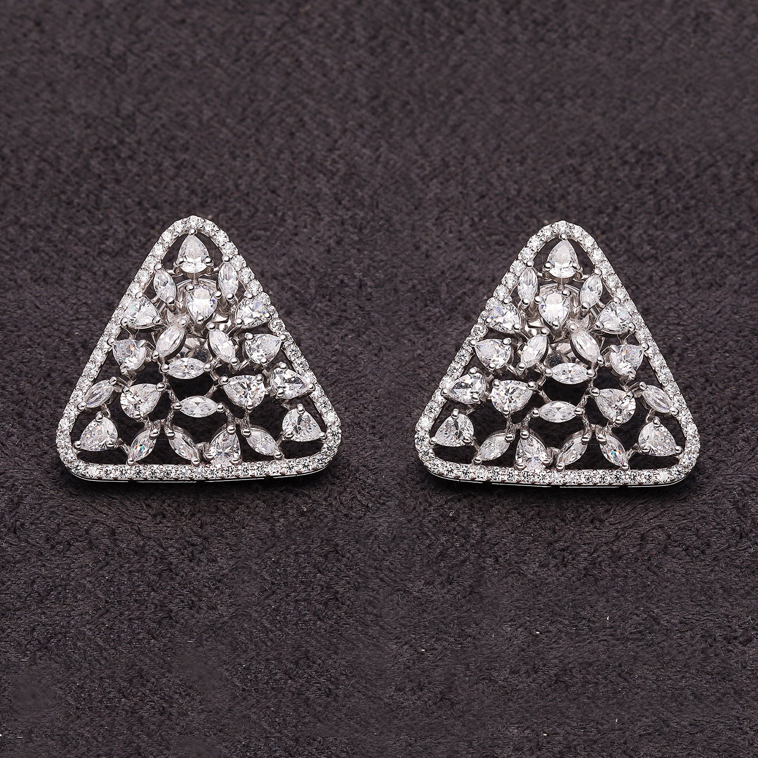 Silver Triangle Shape with Fancy Shape Zircon Earrings