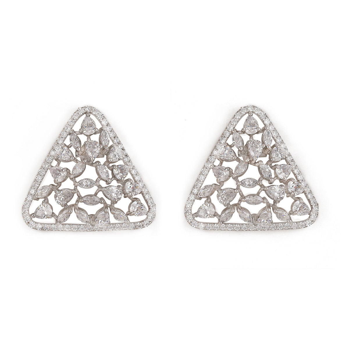 Silver Triangle Shape with Fancy Shape Zircon Earrings