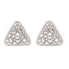 Silver Triangle Shape with Fancy Shape Zircon Earrings