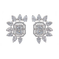 Silver Emerald Cut Crecent Shaped Zircon Earrings