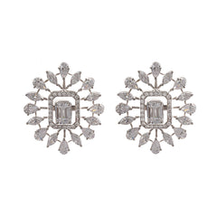 Silver Sunshine with Emerald Cut Zircons Studs Earrings