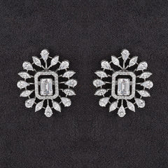 Silver Sunshine with Emerald Cut Zircons Studs Earrings