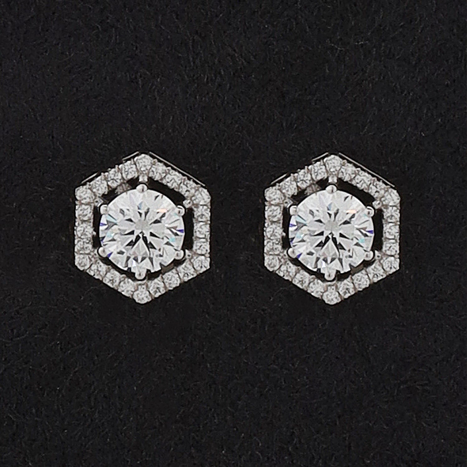 Silver Delicate Solitaire with Octagon Shape Zircons Studs Earrings