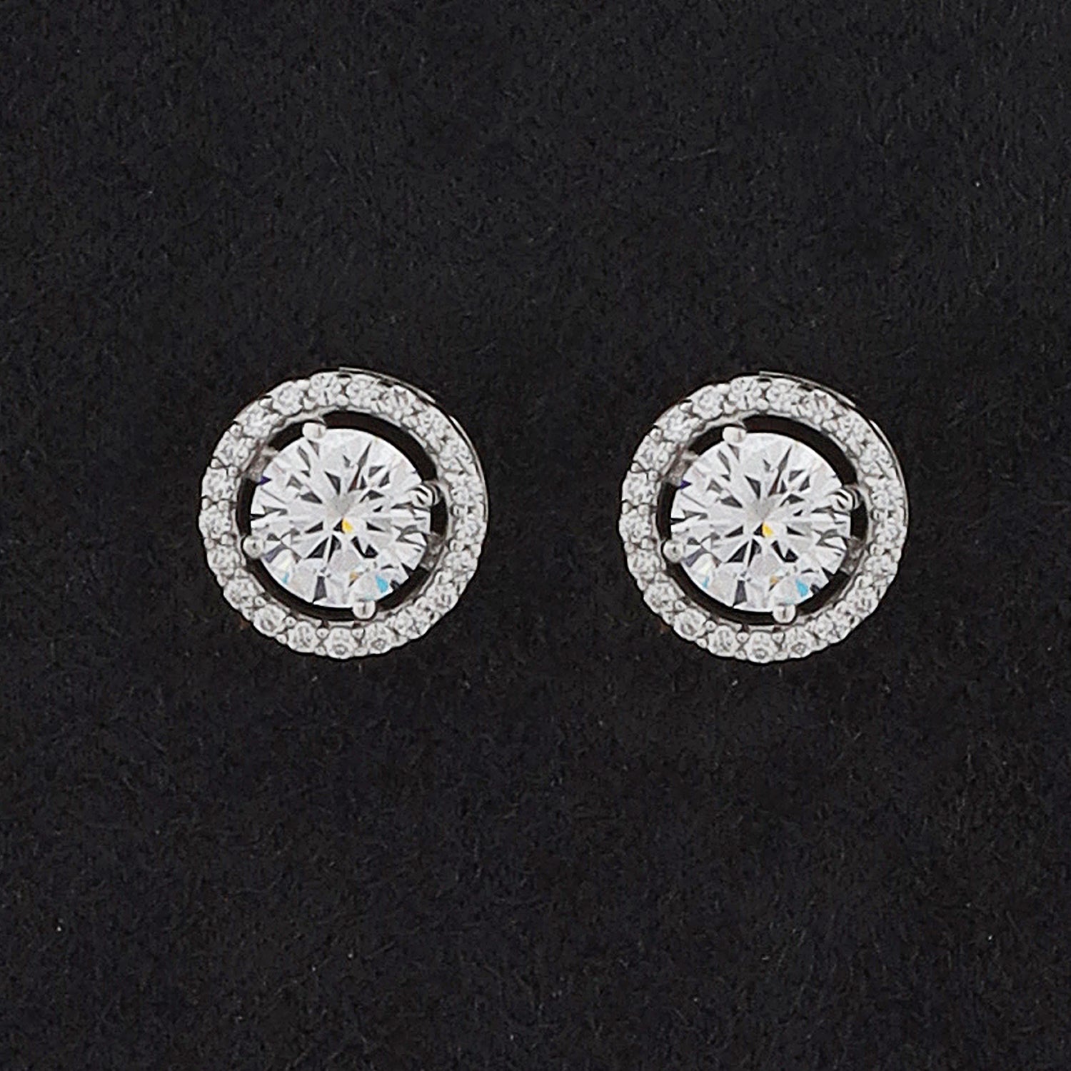 Silver Delicate Round Solitaire with Zircons Earrings