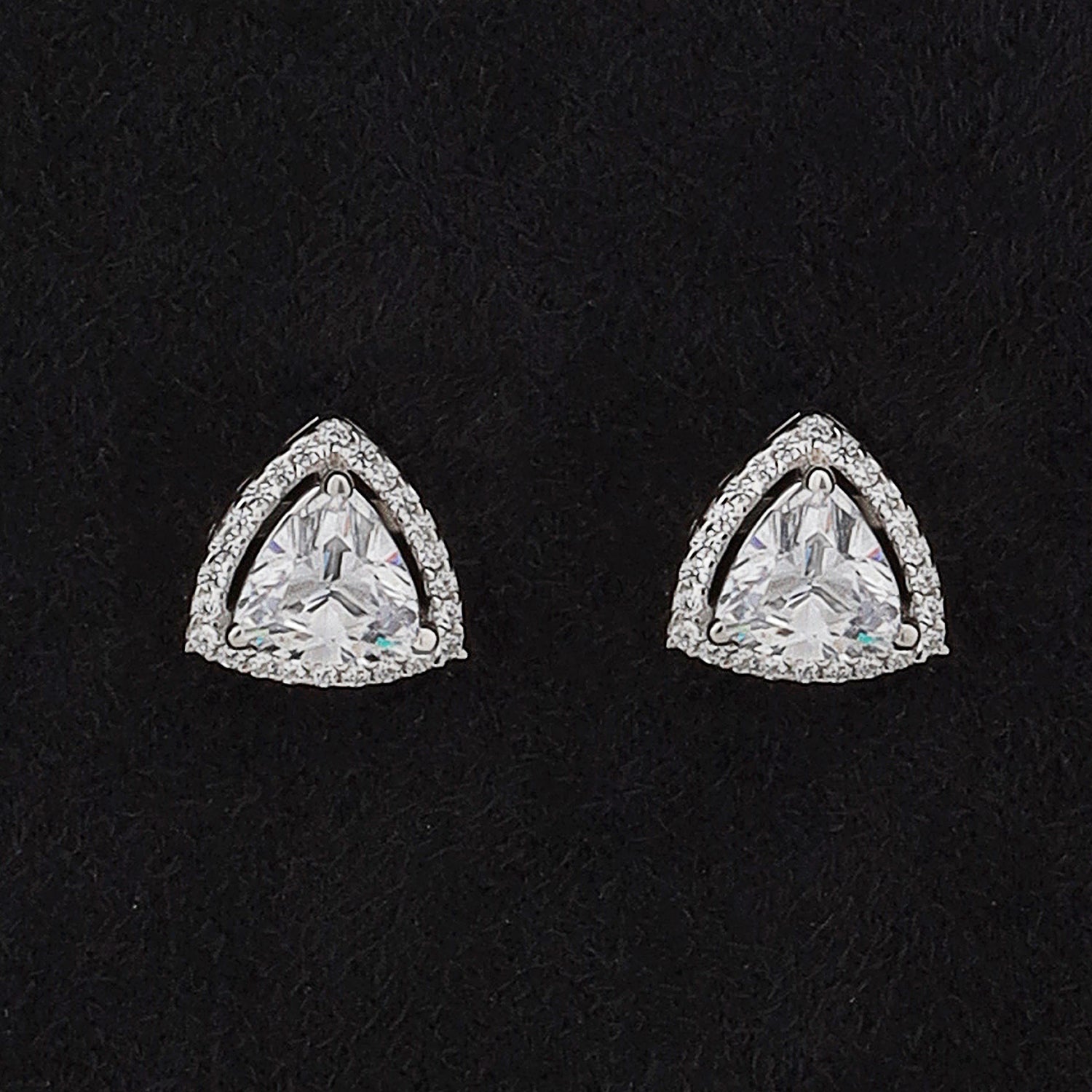 Silver Delicate Triangular Solitaire and Zircons Earrings