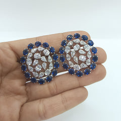 Silver Blue Sapphire Oval Stud Earrings