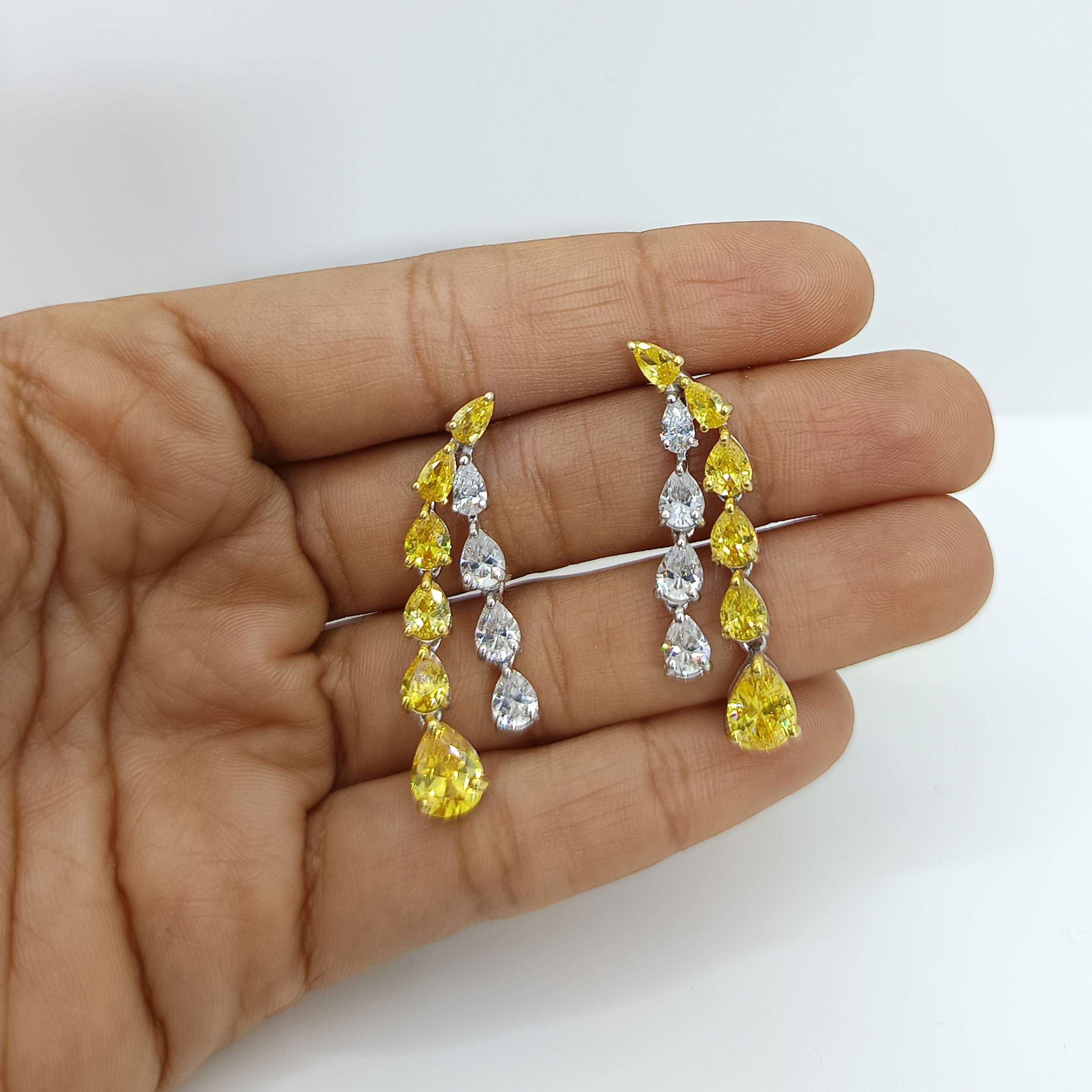 Silver Pear Citrine and Diamond Danglers