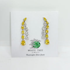 Silver Pear Citrine and Diamond Danglers