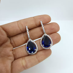 Silver Drop with Blue Sapphire Earrings