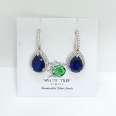 Silver Drop with Blue Sapphire Earrings