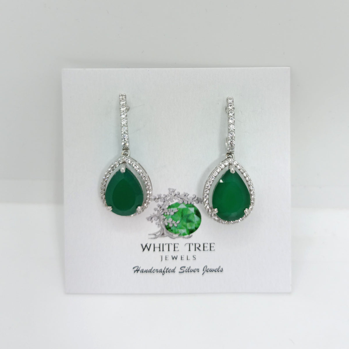 Silver Drop with Green Emerald Earrings