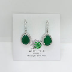 Silver Drop with Green Emerald Earrings