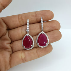 Silver Drop with Ruby Earrings