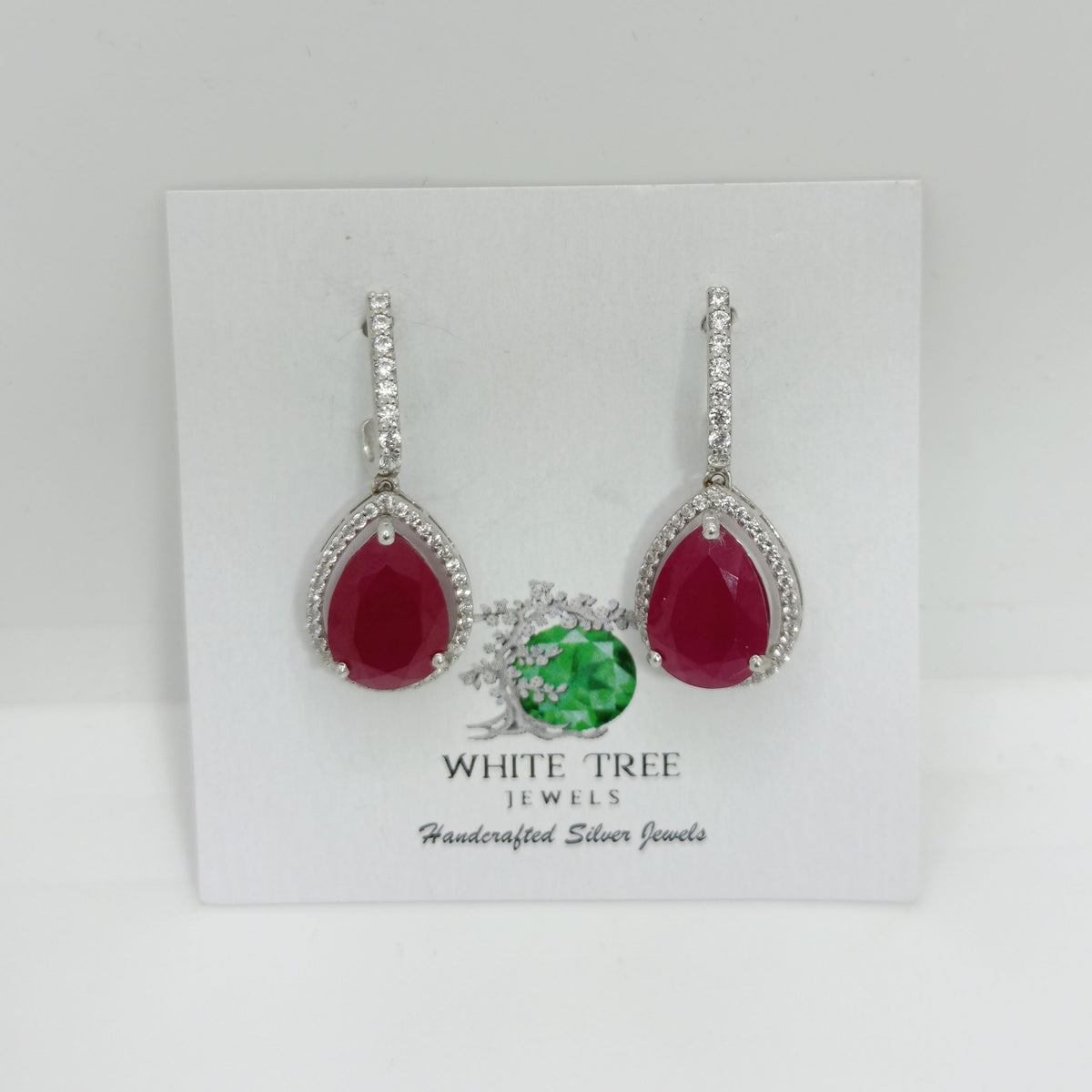 Silver Drop with Ruby Earrings