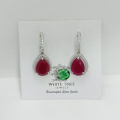 Silver Drop with Ruby Earrings