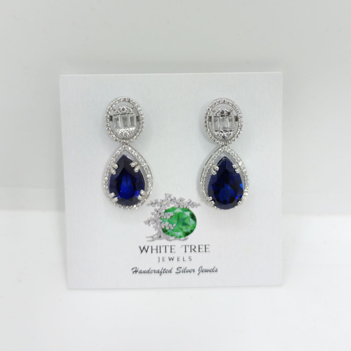 Silver Oval with Blue Sapphire Earrings